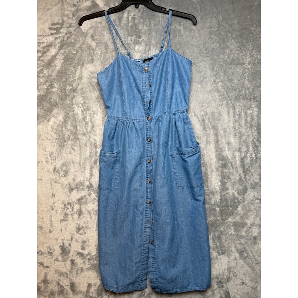 Love by Chesley Denim Midi Dress Blue Button Down Pockets Large
